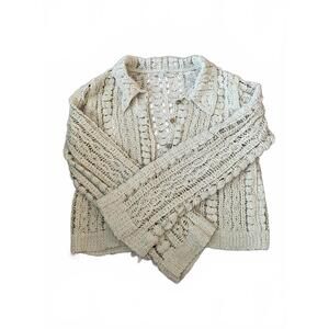 Rebellion Beige Lacey Crocheted Button Front Cardigan Sweater Wooden Buttons Med